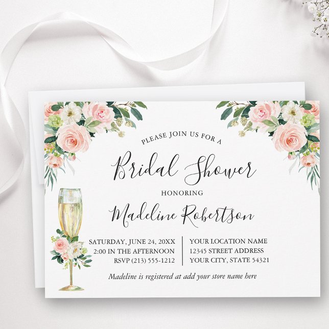 Watercolor Pink Floral Calligraphy Bridal Shower Invitation (Customize to change text color or text style.)