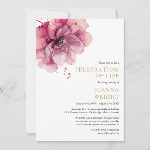 Watercolor Pink Floral Celebration Of Life Funeral Invitation