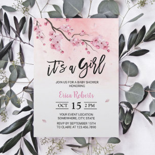 Watercolor Pink Floral Cherry Blossom Baby Shower Invitation