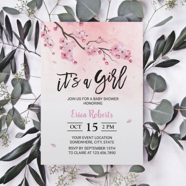 Watercolor Pink Floral Cherry Blossom Baby Shower Invitation (Creator Uploaded)