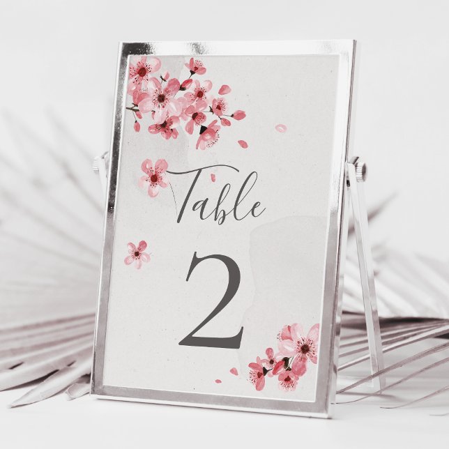 Watercolor Pink Floral Cherry Blossom Wedding Table Number (Creator Uploaded)