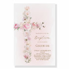 watercolor pink floral cross Baptism Invitation