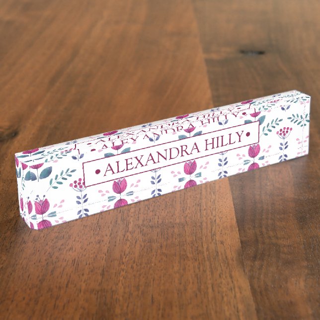 Watercolor Pink Floral design Nameplate (Side)