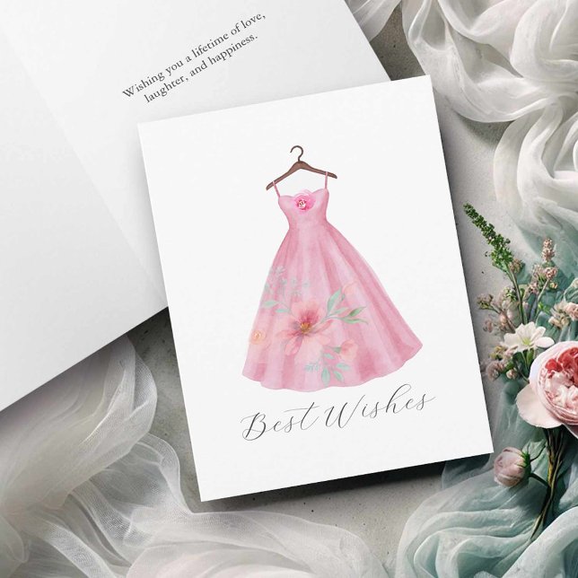 Watercolor Pink Floral Dress Bridal Shower Card (Bridal shower cards watercolor pink floral dress by Victoria Grigaliunas of Do Tell A Belle)