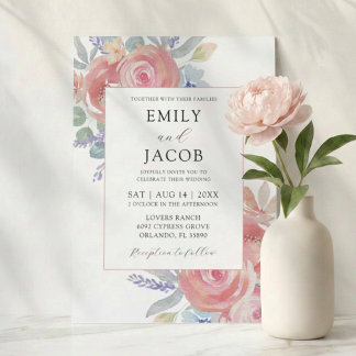 Watercolor Pink Floral Eucalyptus Wedding Invitation