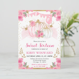 Watercolor Pink Floral Fall Pumpkin Sweet 16 Invitation