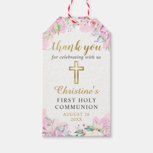Watercolor Pink Floral First Holy Communion Gift Tags
