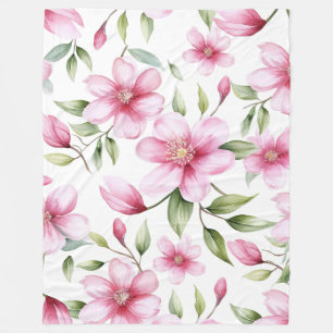 Watercolor Pink Floral Fleece Blanket
