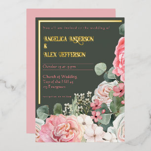 Watercolor Pink floral foil invitation