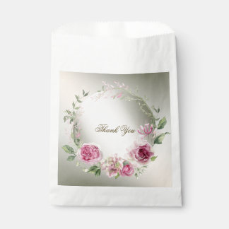 Watercolor Pink Floral Frame Shiny Bronze Party Favour Bags