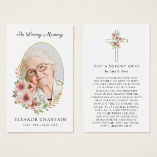 Watercolor Pink Floral Funeral Prayer Photo Cards
