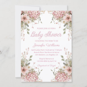watercolor pink floral garden girl baby shower invitation