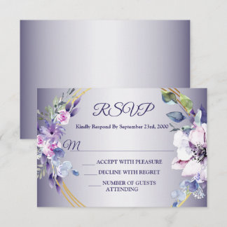 Watercolor Pink Floral Geometric Golden Purple RSVP Card