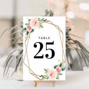Watercolor pink floral geometric table number