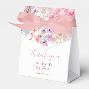 Watercolor Pink Floral Girl baby shower Thank you Favour Box