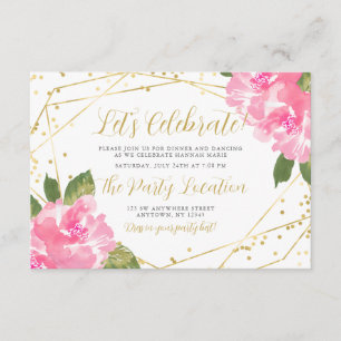 Watercolor Pink Floral Gold Bat Mitzvah Reception Enclosure Card