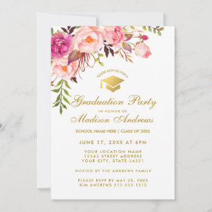 Watercolor Pink Floral Graduation Party Invite G
