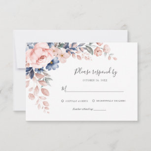 Watercolor Pink Floral Greenery Wedding RSVP Card