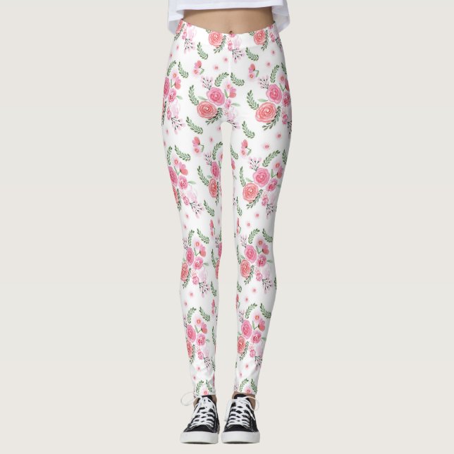 Watercolor Pink Floral Legging (Front)