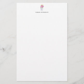 Watercolor Pink Floral Mason Jar Personalised Stationery