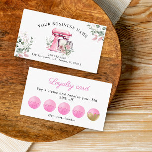 Watercolor Pink Floral Mixer Bakery Loyalty Card