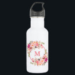Watercolor Pink Floral Monogram 532 Ml Water Bottle<br><div class="desc">Elegant Watercolor Pink Floral Monogram Water Bottle</div>