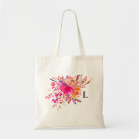 Watercolor pink floral monogram. Initial flowers
