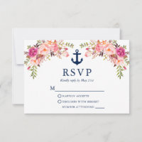 Watercolor Pink Floral Nautical Anchor Wedding
