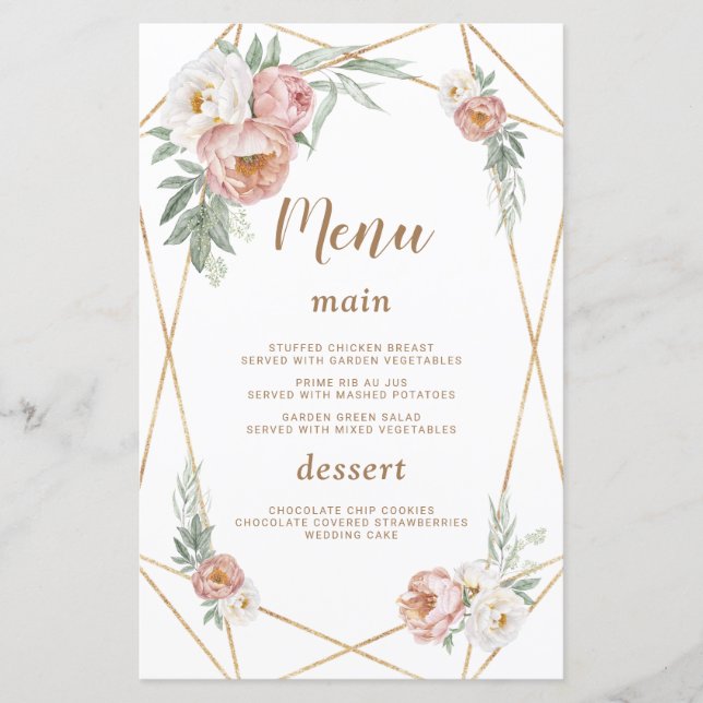 Watercolor Pink Floral Pampas Grass Wedding Menu (Front)