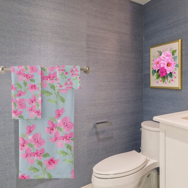 Watercolor Pink Floral Pattern Bath Towel Set (Creator Uploaded)