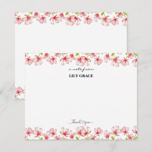 Watercolor Pink Floral Personalised Thank You Note Card