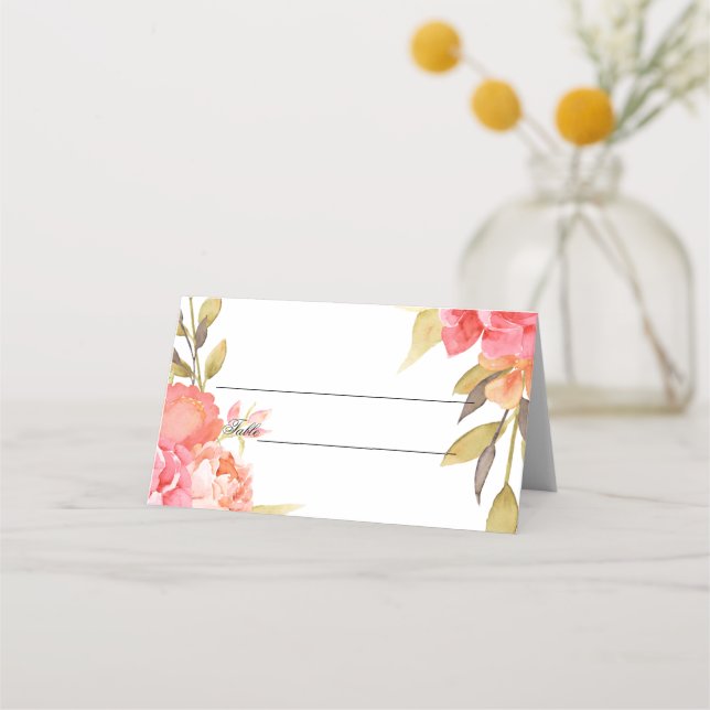 Watercolor Pink Floral Place Cards (Front)