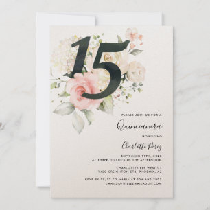 Watercolor Pink Floral Quinceanera 15th Birthday Invitation