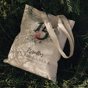 Watercolor Pink Floral Quinceanera 15th Birthday Tote Bag
