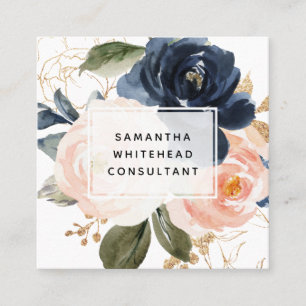 Watercolor Pink Floral Square Business Card
