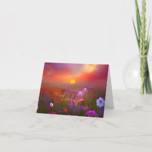 Watercolor pink floral sunset customisable card