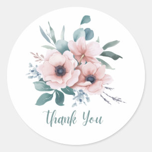 Watercolor Pink Floral Thank You Sticker – Elegant