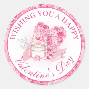 Watercolor Pink Floral Valentine's Day Gifts Classic Round Sticker