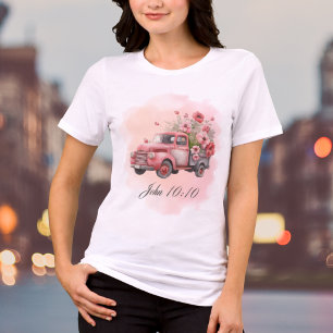 Watercolor Pink Floral Vintage Truck Bible Verse Tri-Blend Shirt