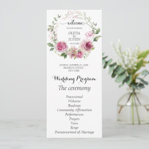 Watercolor Pink Floral Wedding Ceremony Program