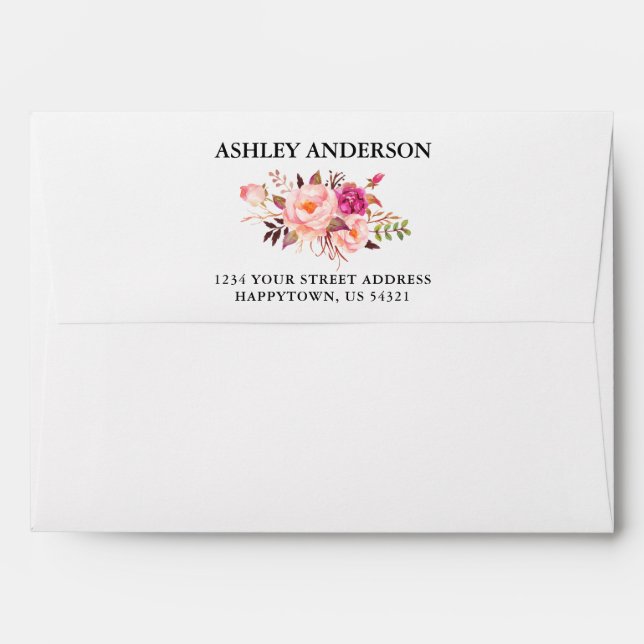 Watercolor Pink Floral Wedding Envelope (Back (Top Flap))
