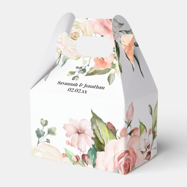 Watercolor Pink Floral Wedding Favour Box (Front Side)