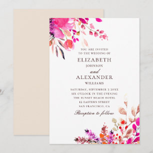 Watercolor pink floral wedding. Garden botanical  Invitation