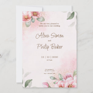 Watercolor Pink Floral Wedding Invitation