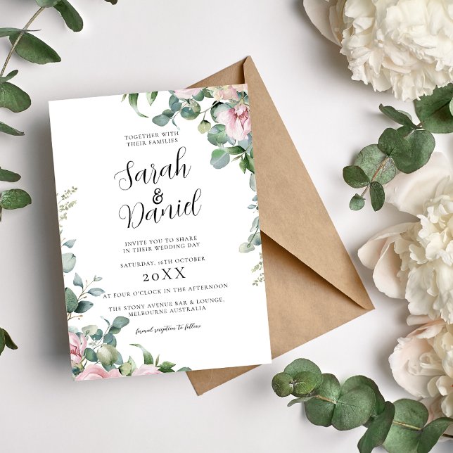 Watercolor Pink Floral Wedding Invitation (Creator Uploaded)