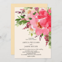 Watercolor Pink Floral Wedding Invitations