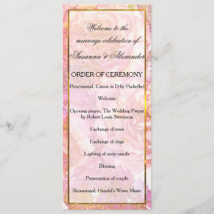 Watercolor Pink Floral Wedding Programme