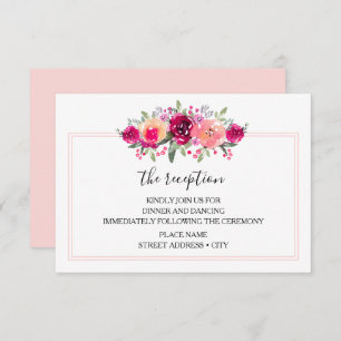 Watercolor Pink Floral Wedding Reception Enclosure Card