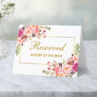 Watercolor Pink Floral Wedding Reserved Name Place