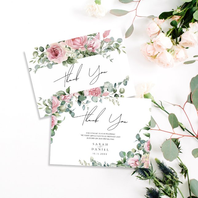 Watercolor Pink Floral Wedding Thank You Card (Creator Uploaded)